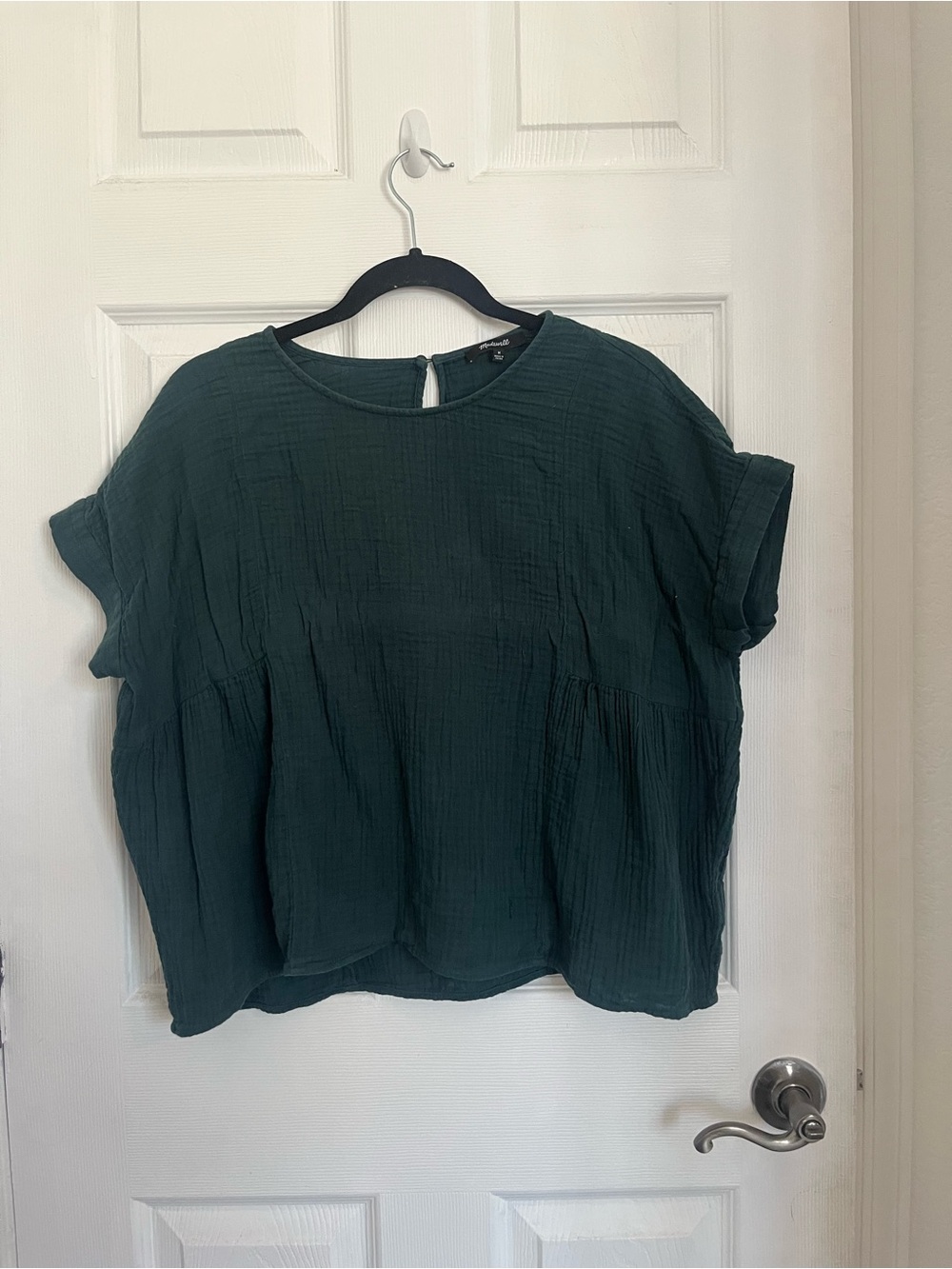 Madewell Forest Green Short-Sleeve Peasant Blouse
